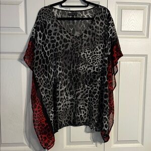 LANE BRYANT Size 14 / 16 Animal Print Blouse Poncho Swim Cover-Up Layering